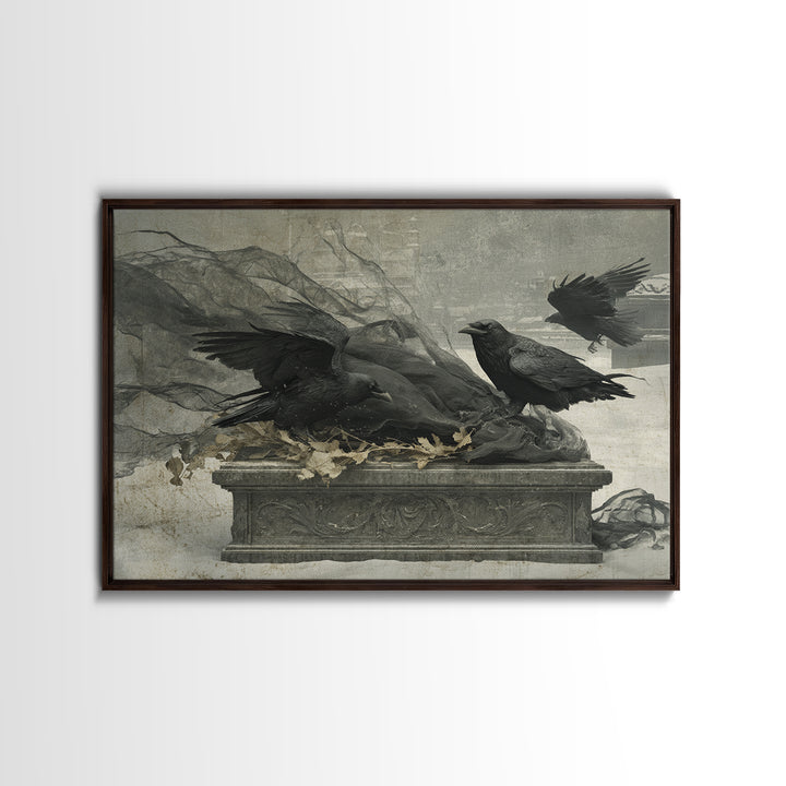 The Raven Funeral, Romantic Gothic Landscape, Landscape Wall Art, Dark Halloween Decor, Canvas Print, Halloween Wall Art