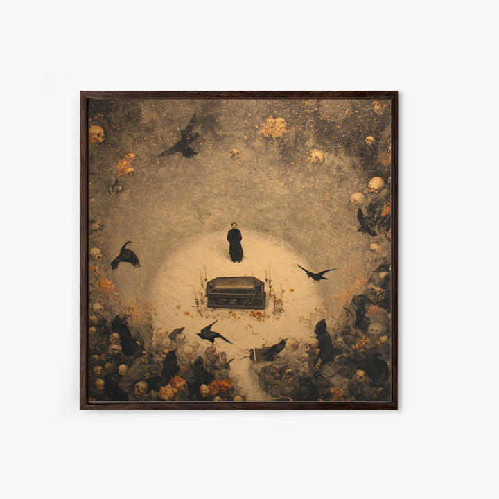 The Raven Funeral, Symbolist Dream Art, Square Wall Art, Gothic Horror Wall Art, Framed Canvas Print, Halloween Wall Art