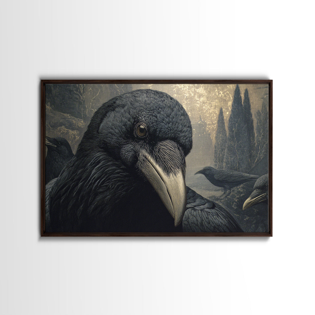 The Raven Funeral, Symbolist Gothic Landscape, Landscape Wall Art, Dark Halloween Decor, Framed Canvas Print, Halloween Wall Art