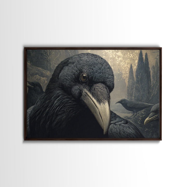 The Raven Funeral, Symbolist Gothic Landscape, Landscape Wall Art, Dark Halloween Decor, Framed Canvas Print, Halloween Wall Art