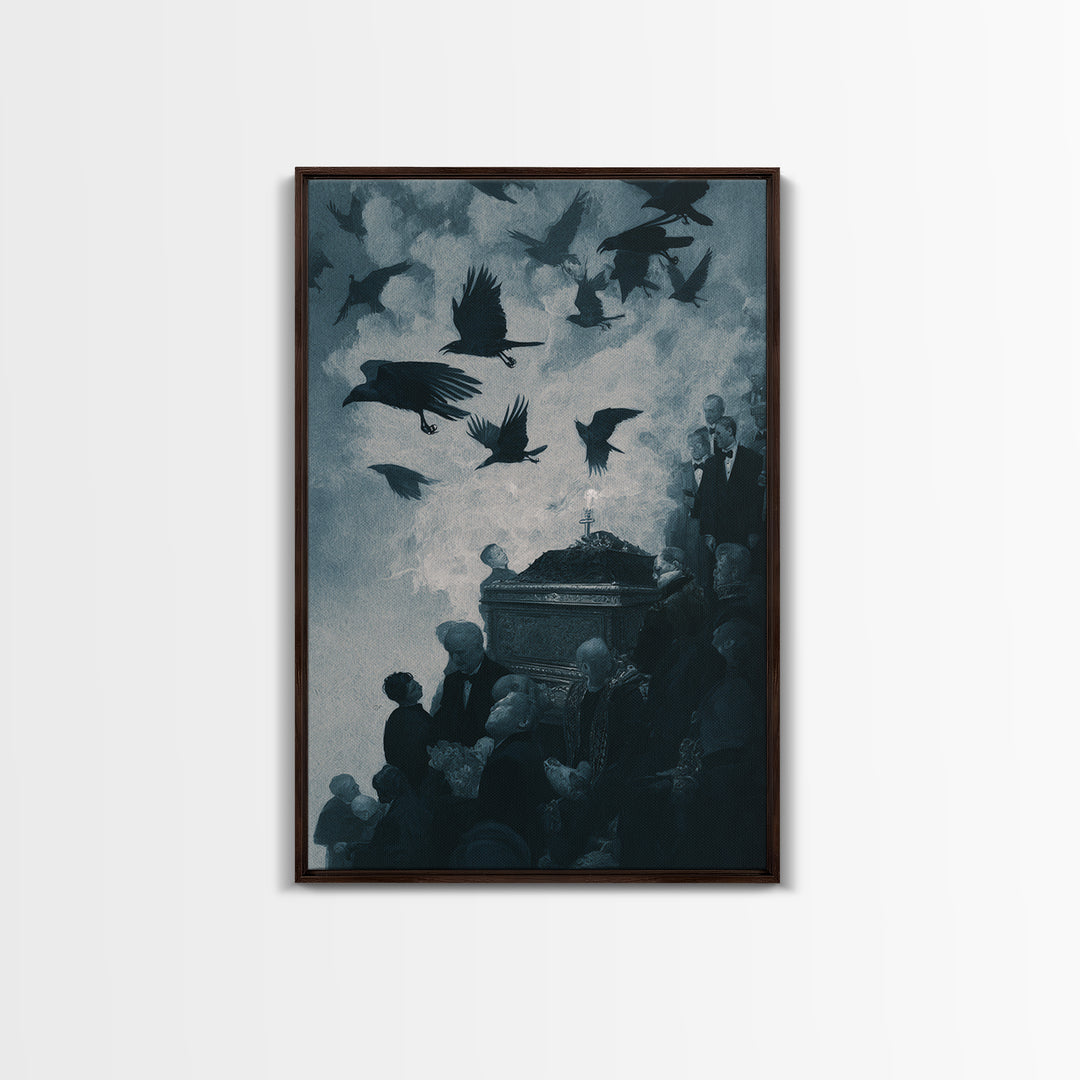 The Raven Funeral, Dark Symbolist Art, Vertical Wall Art, Dark Halloween Decor, Canvas Print, Halloween Wall Art, Horror Wall Art