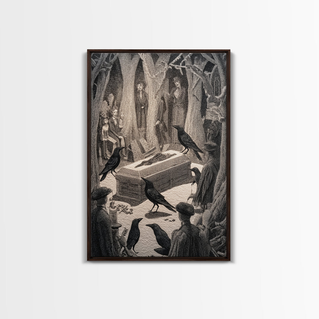 The Raven Funeral, Victorian Macabre Art, Vertical Wall Art, Gothic Horror Wall Art, Framed Canvas Print, Halloween Wall Art