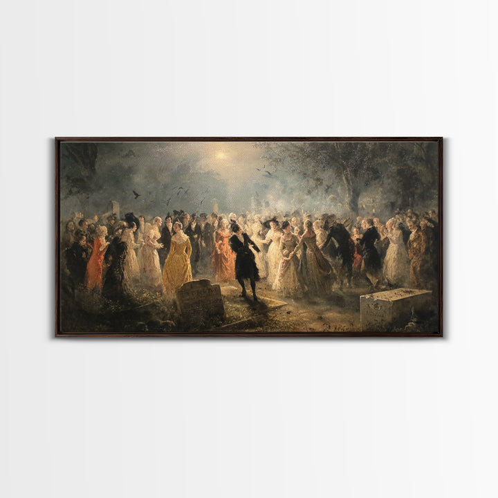 The Graveyard Dance, Dark Romantic Horror Art, Wide Panoramic Art, Macabre Wall Art, Canvas Print, Halloween Wall Art, Gothic Home Decor