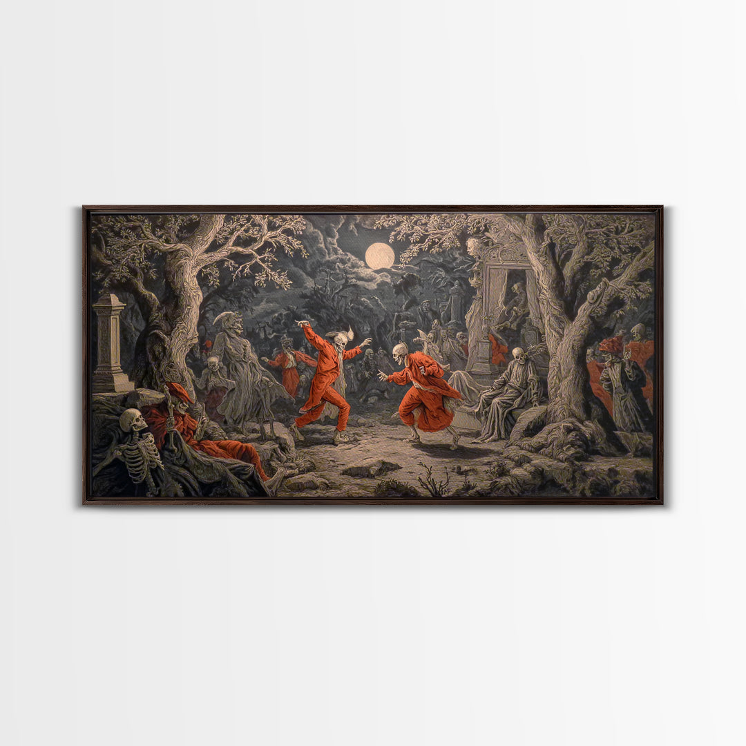 The Graveyard Dance, Gothic Nightmare Art, Wide Panoramic Art, Gothic Horror Wall Art, Canvas Print, Halloween Wall Art