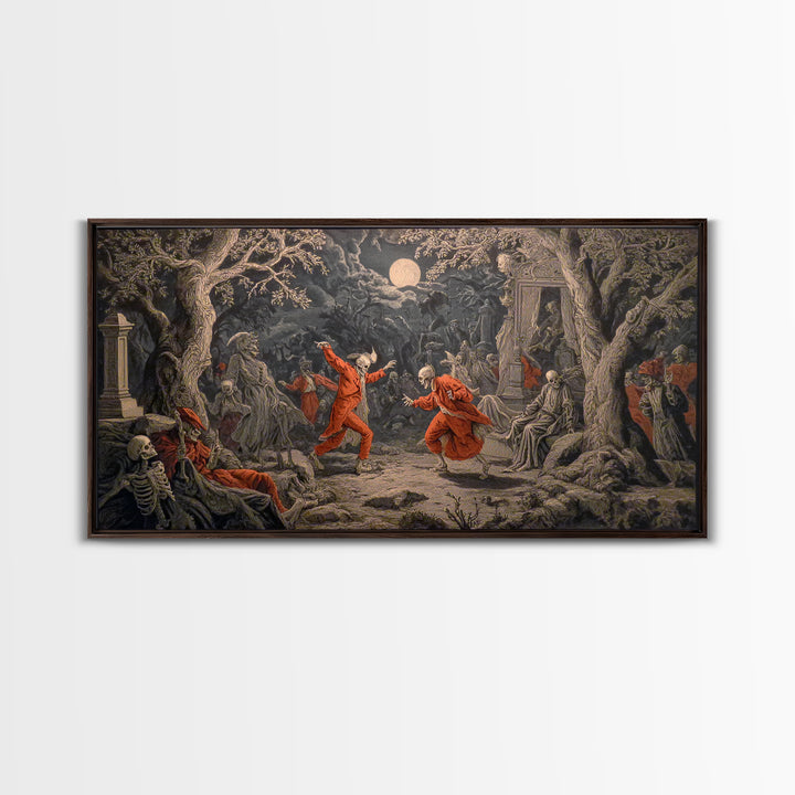 The Graveyard Dance, Gothic Nightmare Art, Wide Panoramic Art, Gothic Horror Wall Art, Canvas Print, Halloween Wall Art