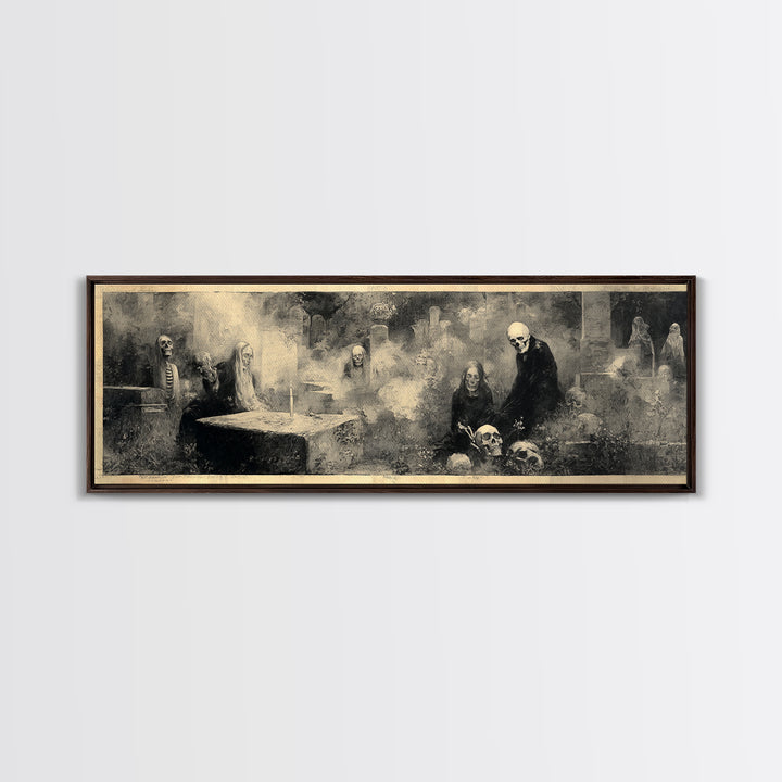 The Graveyard Dance, Symbolist Dream Art, Extra Wide Wall Art, Gothic Horror Wall Art, Framed Canvas Print, Halloween Wall Art