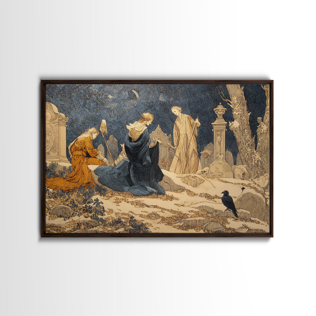 The Graveyard Dance, Symbolist Death Art, Landscape Wall Art, Dark Halloween Decor, Canvas Print, Halloween Wall Art