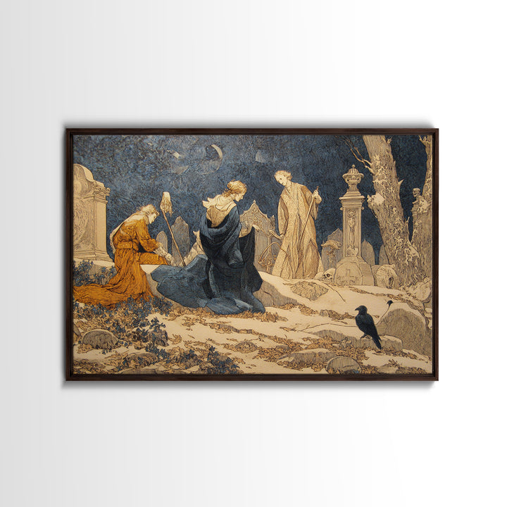 The Graveyard Dance, Symbolist Death Art, Landscape Wall Art, Dark Halloween Decor, Canvas Print, Halloween Wall Art