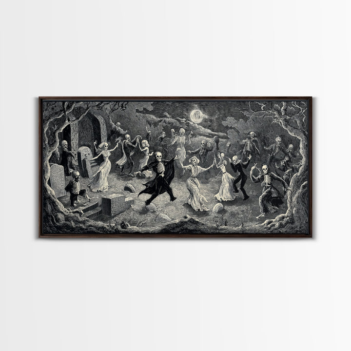 The Graveyard Dance, Expressionist Nightmare Art, Wide Panoramic Art, Dark Fantasy Wall Art, Framed Canvas Print, Halloween Wall Art