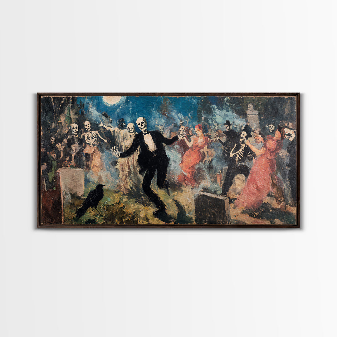 The Graveyard Dance, Grotesque Carnival Art, Wide Panoramic Art, Gothic Horror Wall Art, Canvas Print, Halloween Wall Art