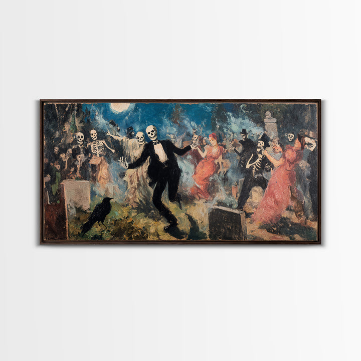 The Graveyard Dance, Grotesque Carnival Art, Wide Panoramic Art, Gothic Horror Wall Art, Canvas Print, Halloween Wall Art