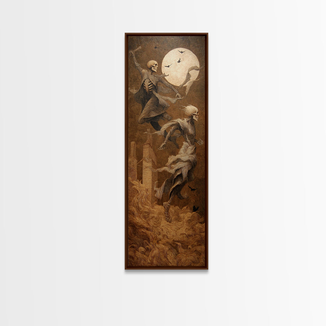 The Graveyard Dance, Surreal Apocalyptic Art, Tall Narrow Wall Art, Macabre Wall Art, Canvas Print, Halloween Wall Art