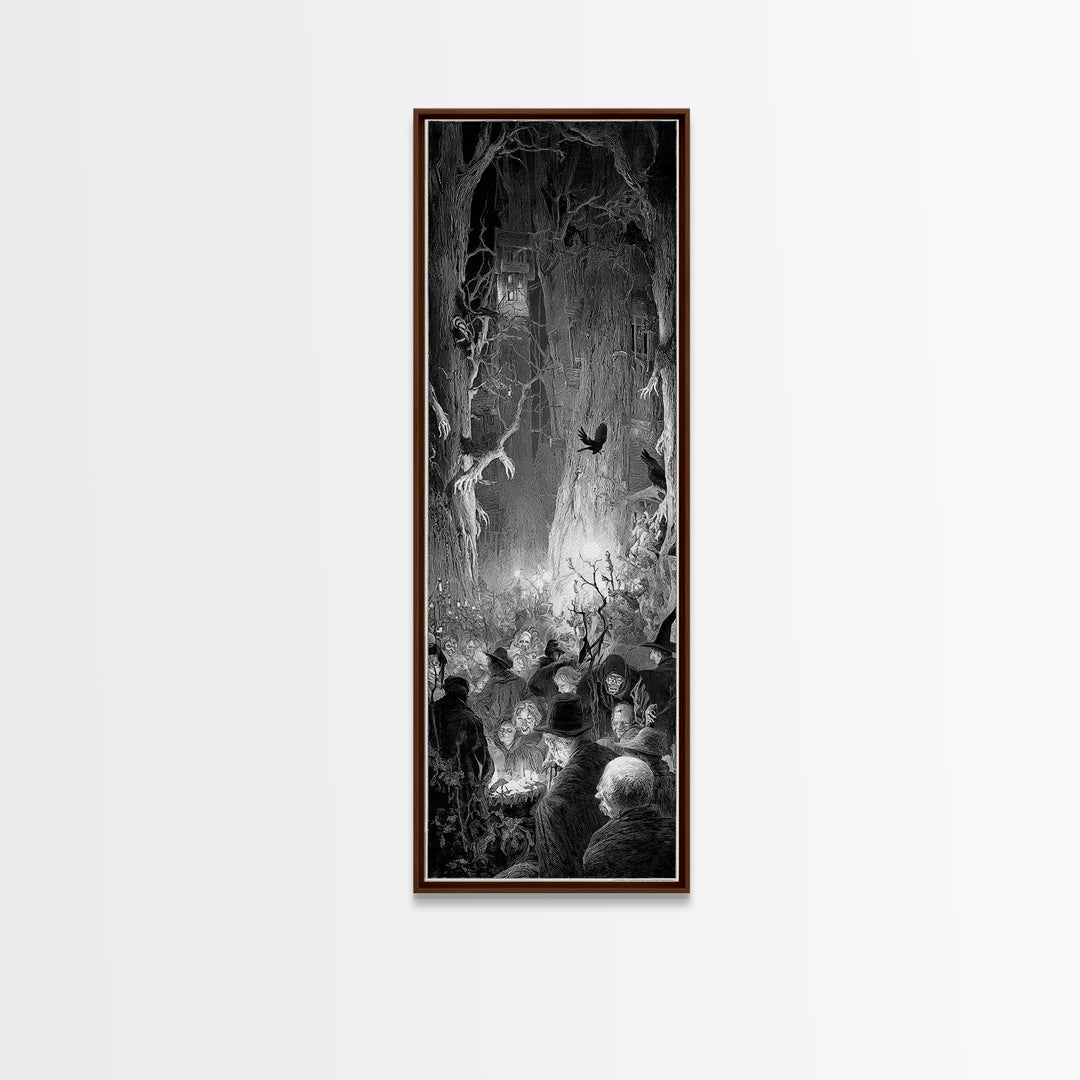 The Haunted Hayride, Gothic Engraving Art, Tall Narrow Wall Art, Macabre Wall Art, Canvas Print, Halloween Wall Art, Gothic Home Decor