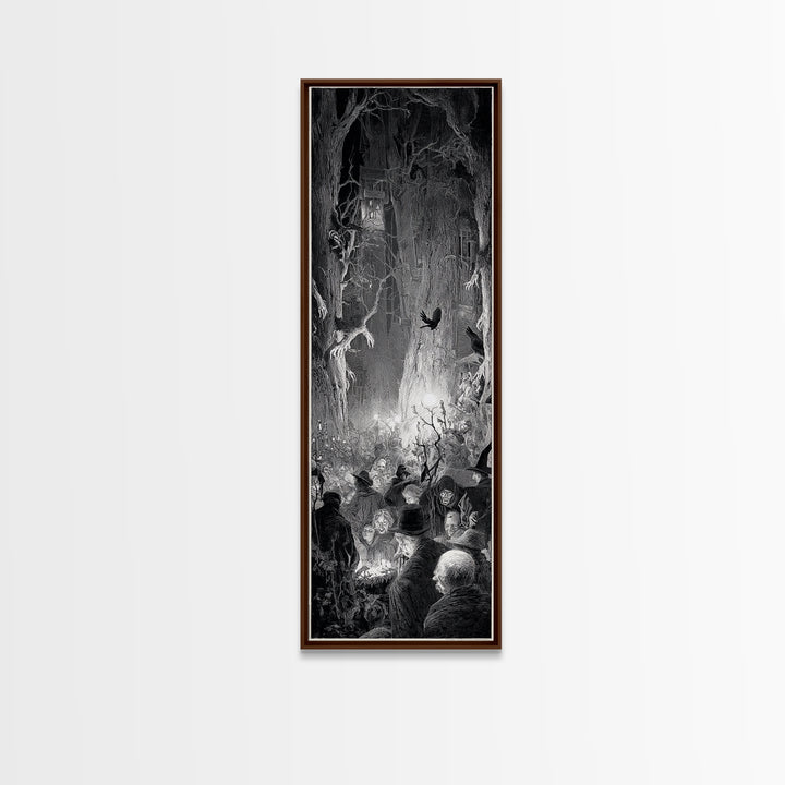 The Haunted Hayride, Gothic Engraving Art, Tall Narrow Wall Art, Macabre Wall Art, Canvas Print, Halloween Wall Art, Gothic Home Decor