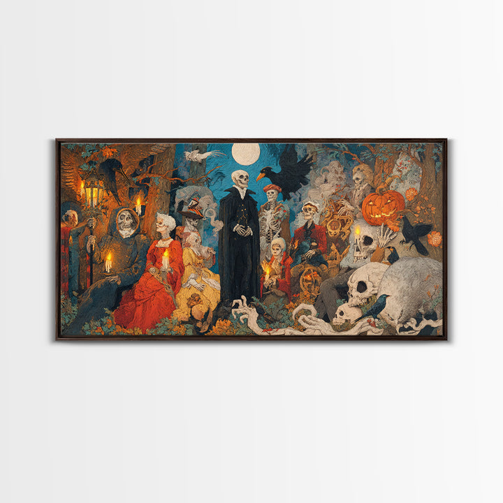The Haunted Hayride, Danse Macabre Art, Wide Panoramic Art, Dark Fantasy Wall Art, Canvas Print, Halloween Wall Art