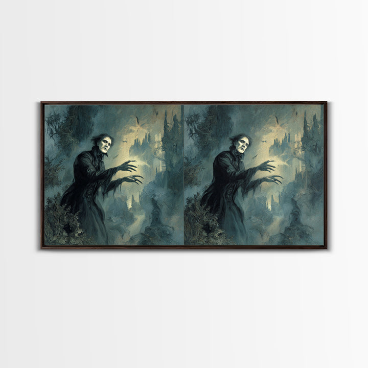 The Haunted Hayride, Symbolist Gothic Landscape, Wide Panoramic Art, Dark Halloween Decor, Canvas Print, Halloween Wall Art