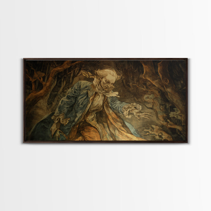 The Haunted Hayride, Ornate Symbolist Art, Wide Panoramic Art, Gothic Horror Wall Art, Framed Canvas Print, Halloween Wall Art