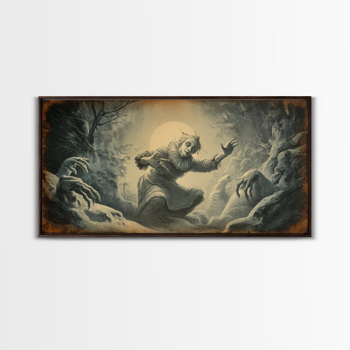 The Haunted Hayride, Expressionist Nightmare Art, Wide Panoramic Art, Macabre Wall Art, Framed Canvas Print, Halloween Wall Art