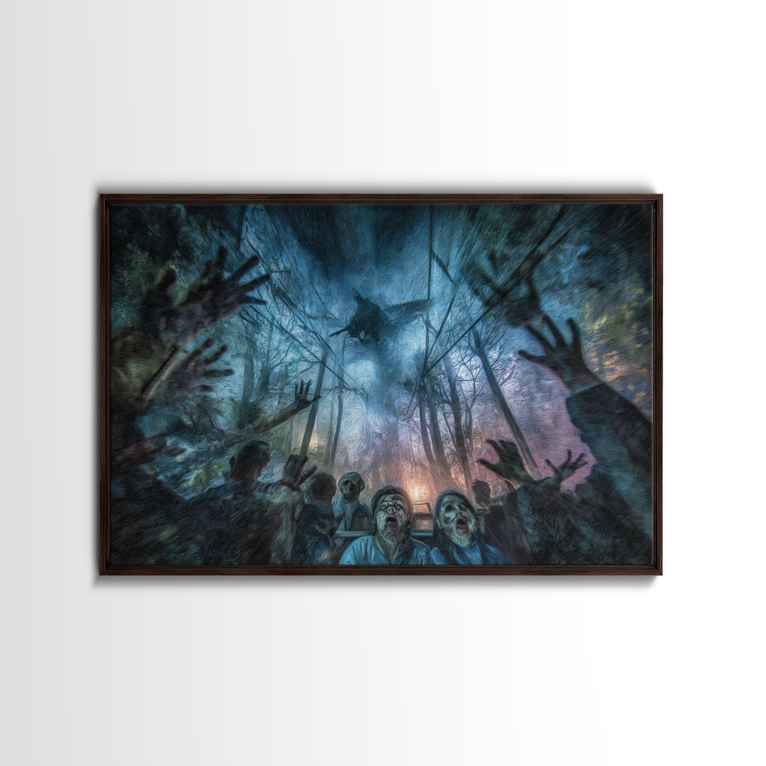 The Haunted Hayride, Expressionist Gothic Art, Landscape Wall Art, Dark Fantasy Wall Art, Framed Canvas Print, Halloween Wall Art