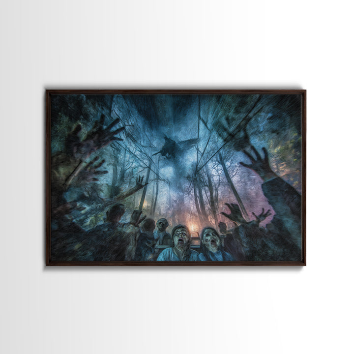 The Haunted Hayride, Expressionist Gothic Art, Landscape Wall Art, Dark Fantasy Wall Art, Framed Canvas Print, Halloween Wall Art