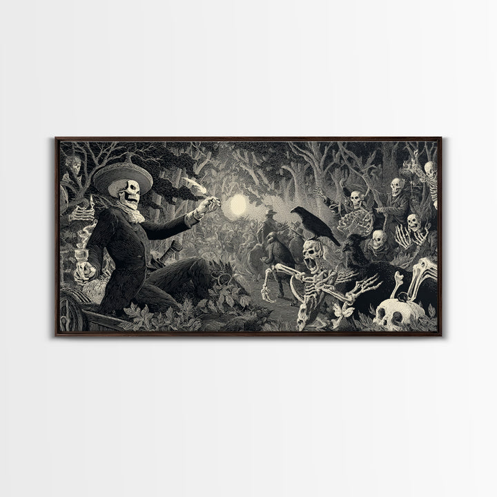 The Haunted Hayride, Macabre Folk Print Art, Wide Panoramic Art, Dark Halloween Decor, Canvas Print, Halloween Wall Art