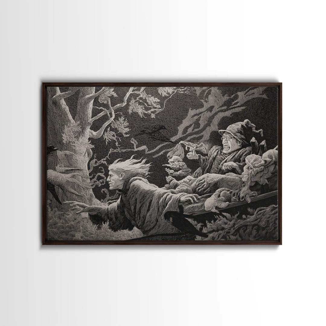 The Haunted Hayride, Victorian Macabre Art, Landscape Wall Art, Gothic Horror Wall Art, Framed Canvas Print, Halloween Wall Art