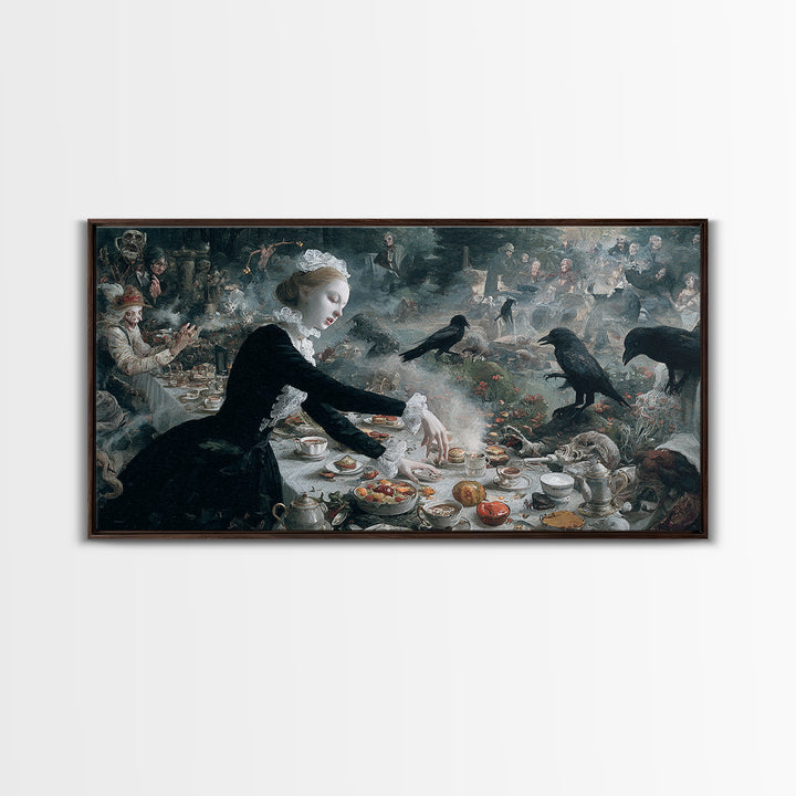 The Zombie Picnic, Medieval Grotesque Art, Wide Panoramic Art, Dark Halloween Decor, Canvas Print, Halloween Wall Art