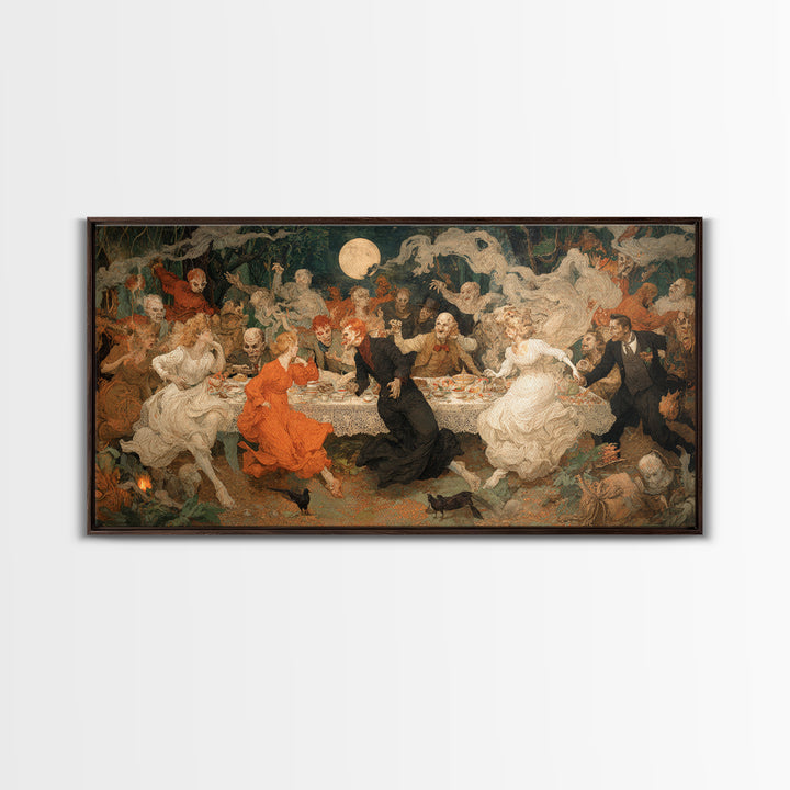 The Zombie Picnic, Northern Renaissance Horror, Wide Panoramic Art, Dark Fantasy Wall Art, Framed Canvas Print, Halloween Wall Art