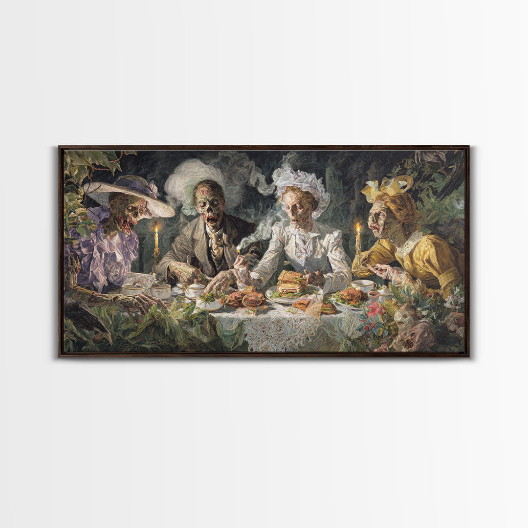 The Zombie Picnic, Dark Renaissance Art, Wide Panoramic Art, Dark Fantasy Wall Art, Framed Canvas Print, Halloween Wall Art