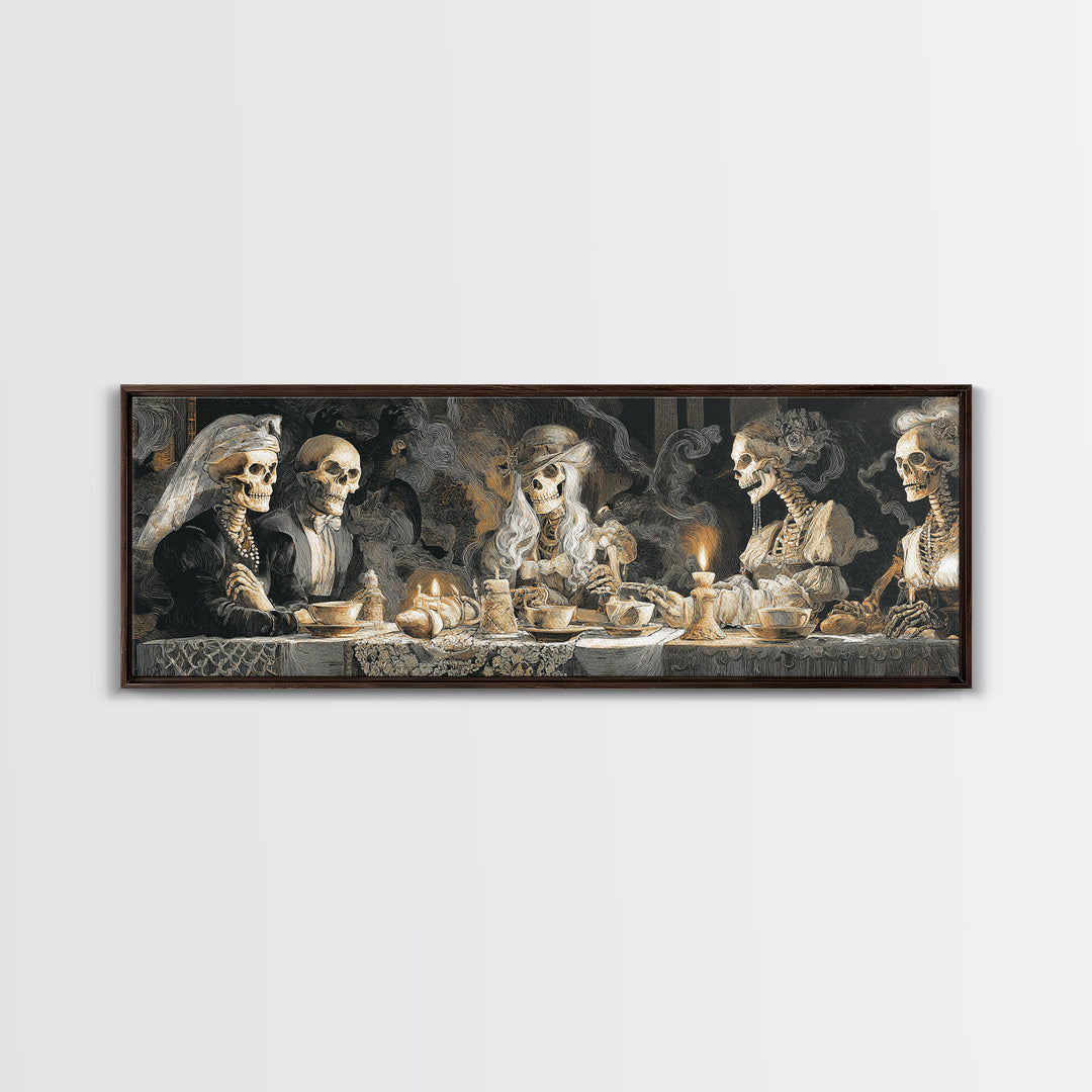 The Zombie Picnic, Danse Macabre Art, Extra Wide Wall Art, Macabre Wall Art, Framed Canvas Print, Halloween Wall Art