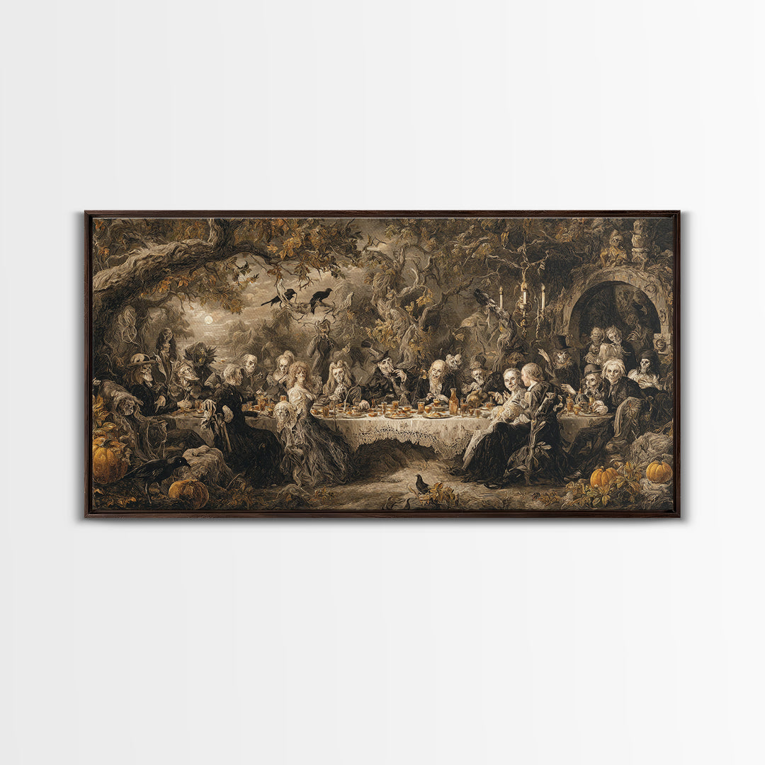 The Zombie Picnic, Baroque Witchcraft Art, Wide Panoramic Art, Dark Fantasy Wall Art, Canvas Print, Halloween Wall Art