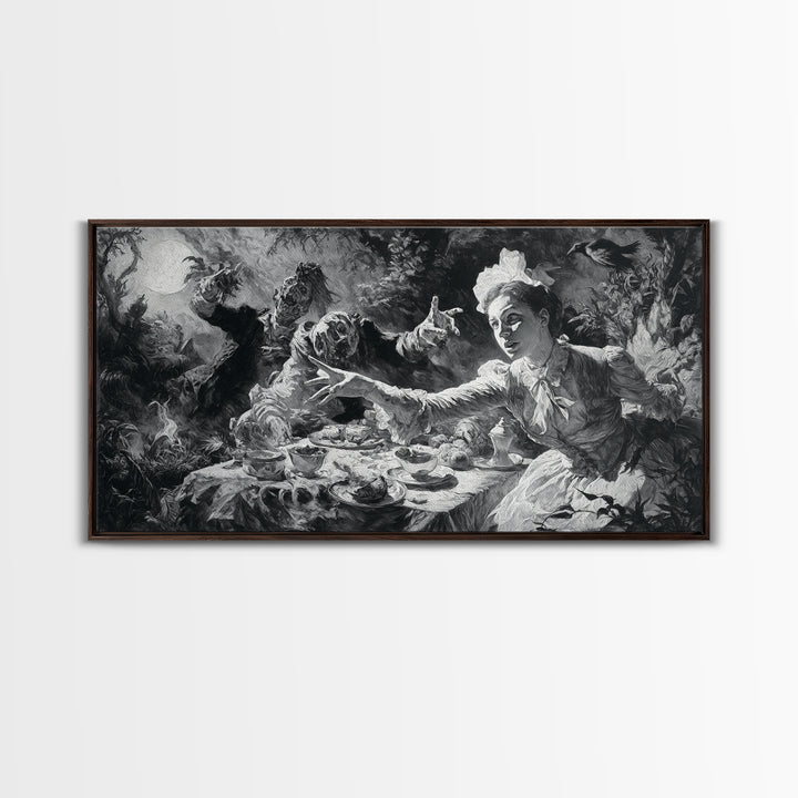 The Zombie Picnic, Dark Romantic Horror Art, Wide Panoramic Art, Gothic Horror Wall Art, Canvas Print, Halloween Wall Art