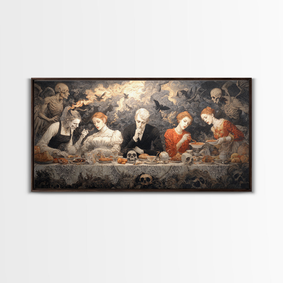 The Zombie Picnic, Visionary Gothic Art, Wide Panoramic Art, Macabre Wall Art, Canvas Print, Halloween Wall Art, Statement Wall Art