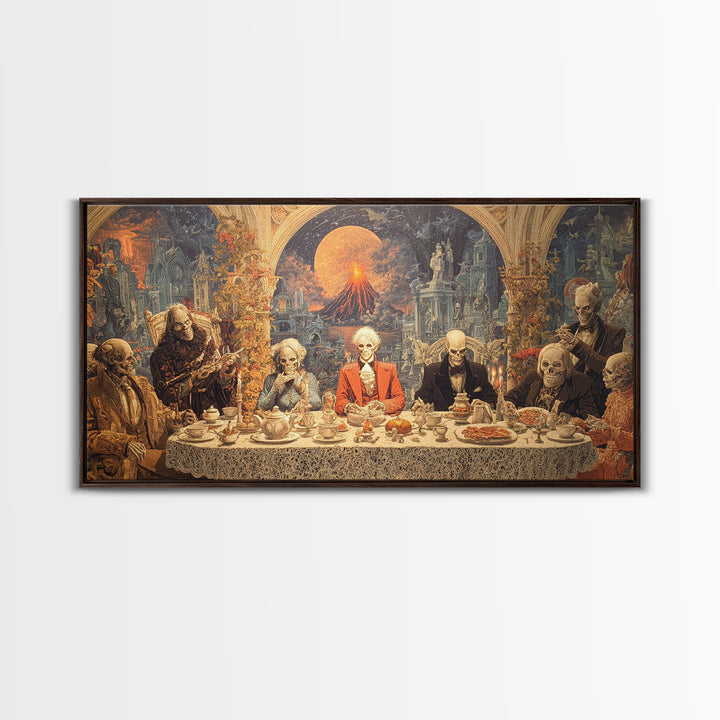 The Zombie Picnic, Apocalyptic Romantic Art, Wide Panoramic Art, Macabre Wall Art, Framed Canvas Print, Halloween Wall Art, Halloween Decor