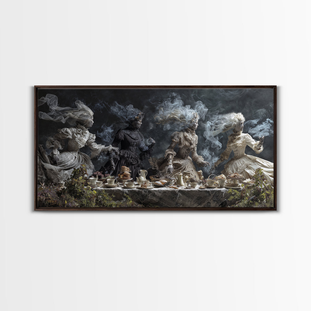 The Zombie Picnic, Symbolist Gothic Landscape, Wide Panoramic Art, Dark Fantasy Wall Art, Canvas Print, Halloween Wall Art