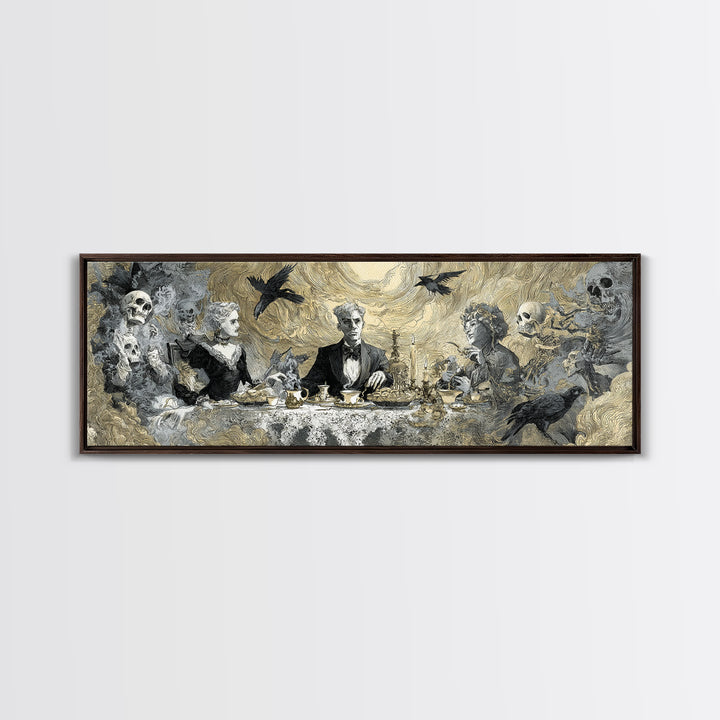 The Zombie Picnic, Decadent Gothic Art, Extra Wide Wall Art, Dark Halloween Decor, Framed Canvas Print, Halloween Wall Art
