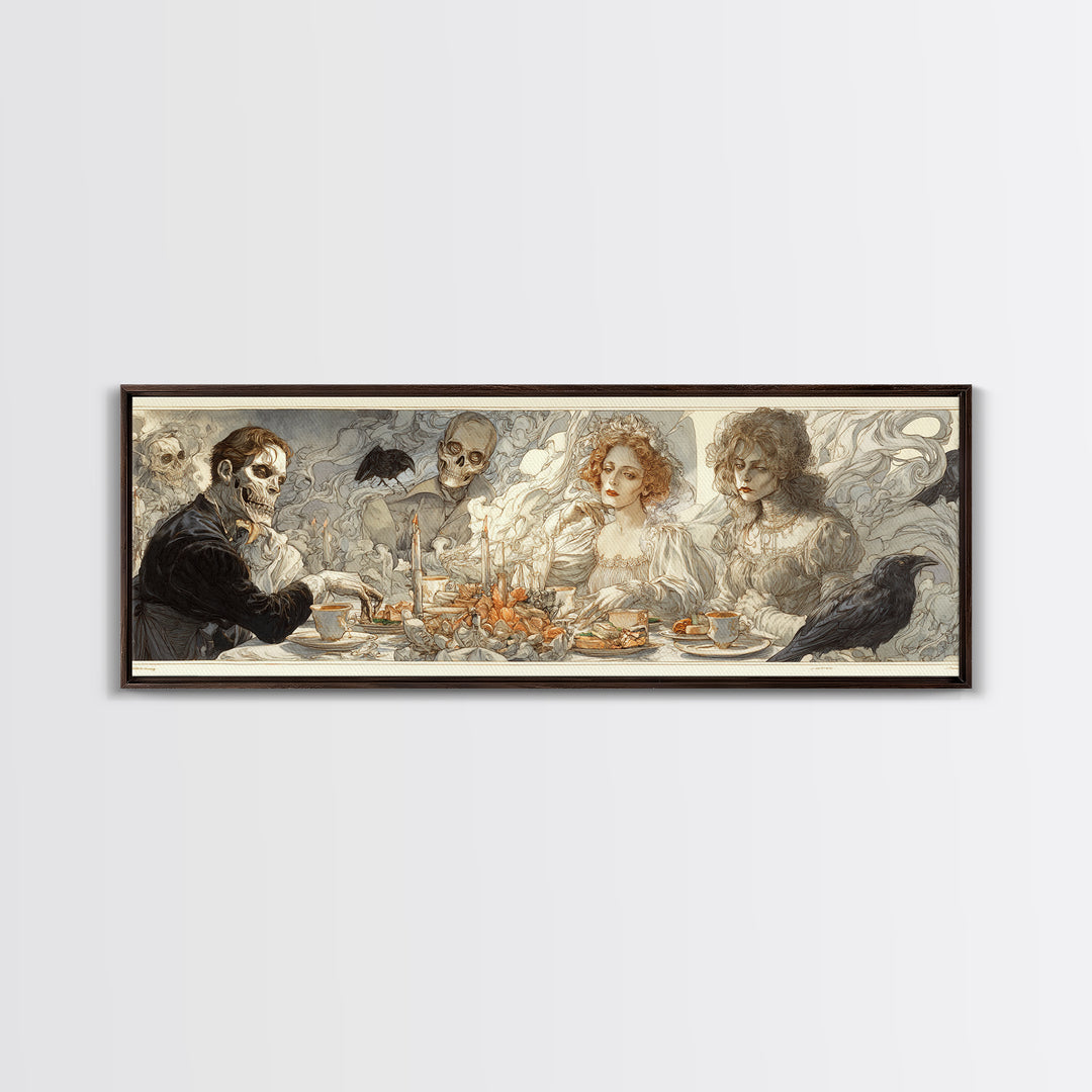 The Zombie Picnic, Symbolist Death Art, Extra Wide Wall Art, Dark Halloween Decor, Canvas Print, Halloween Wall Art