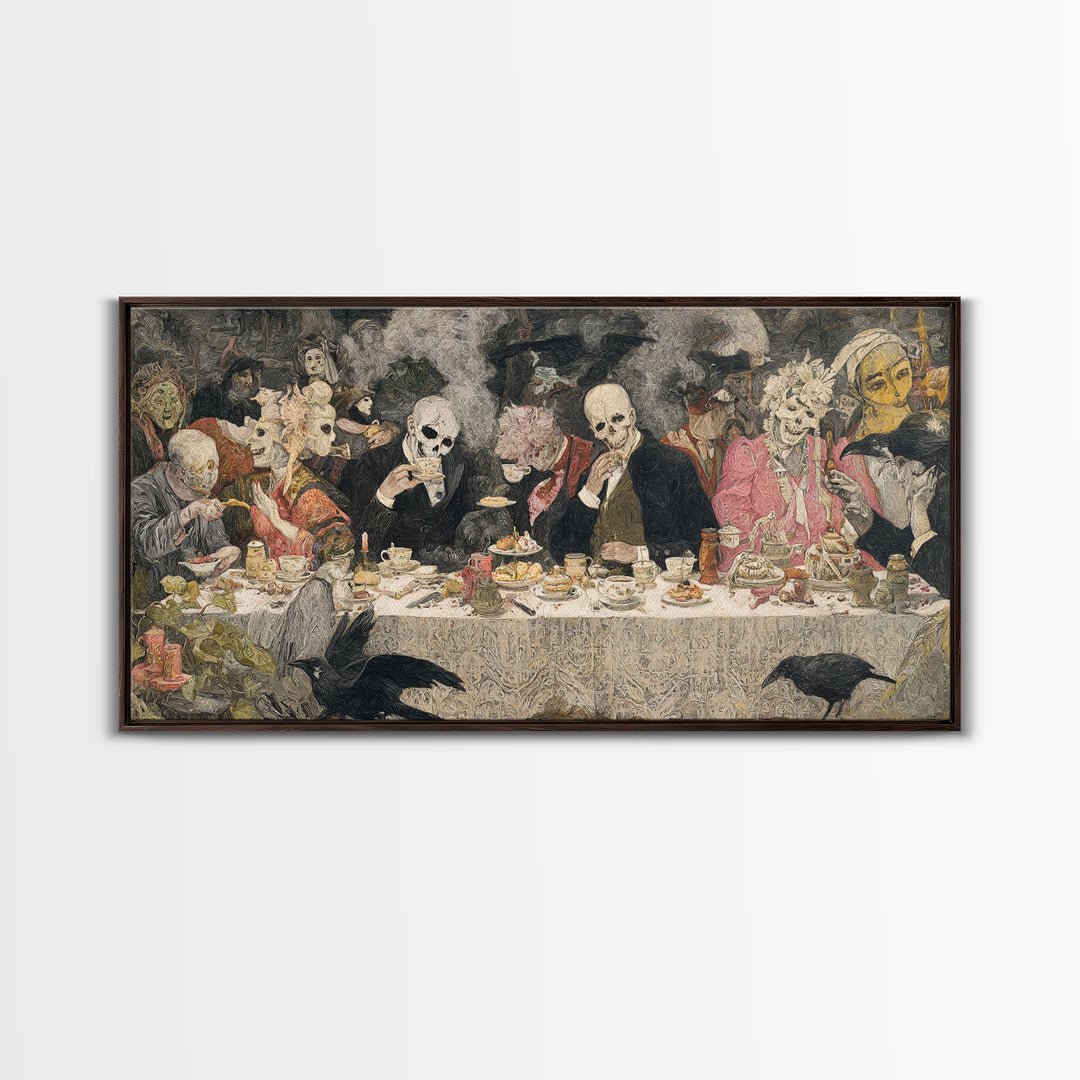 The Zombie Picnic, Grotesque Carnival Art, Wide Panoramic Art, Dark Fantasy Wall Art, Framed Canvas Print, Halloween Wall Art