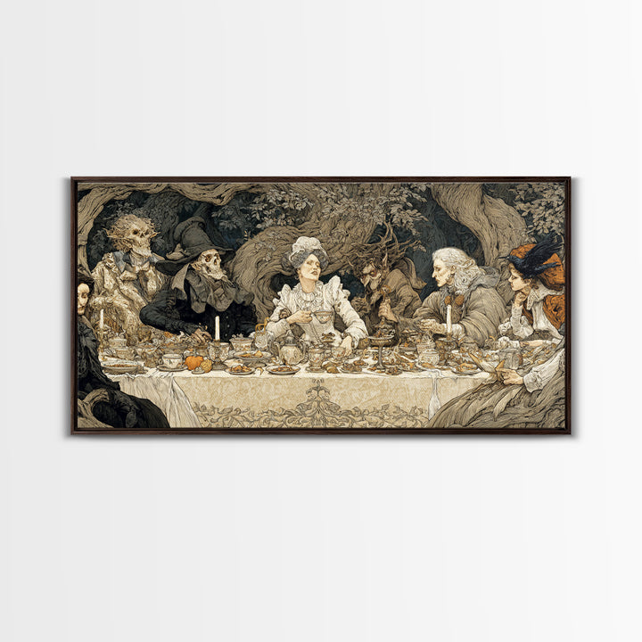 The Zombie Picnic, Gothic Storybook Art, Wide Panoramic Art, Gothic Horror Wall Art, Canvas Print, Halloween Wall Art