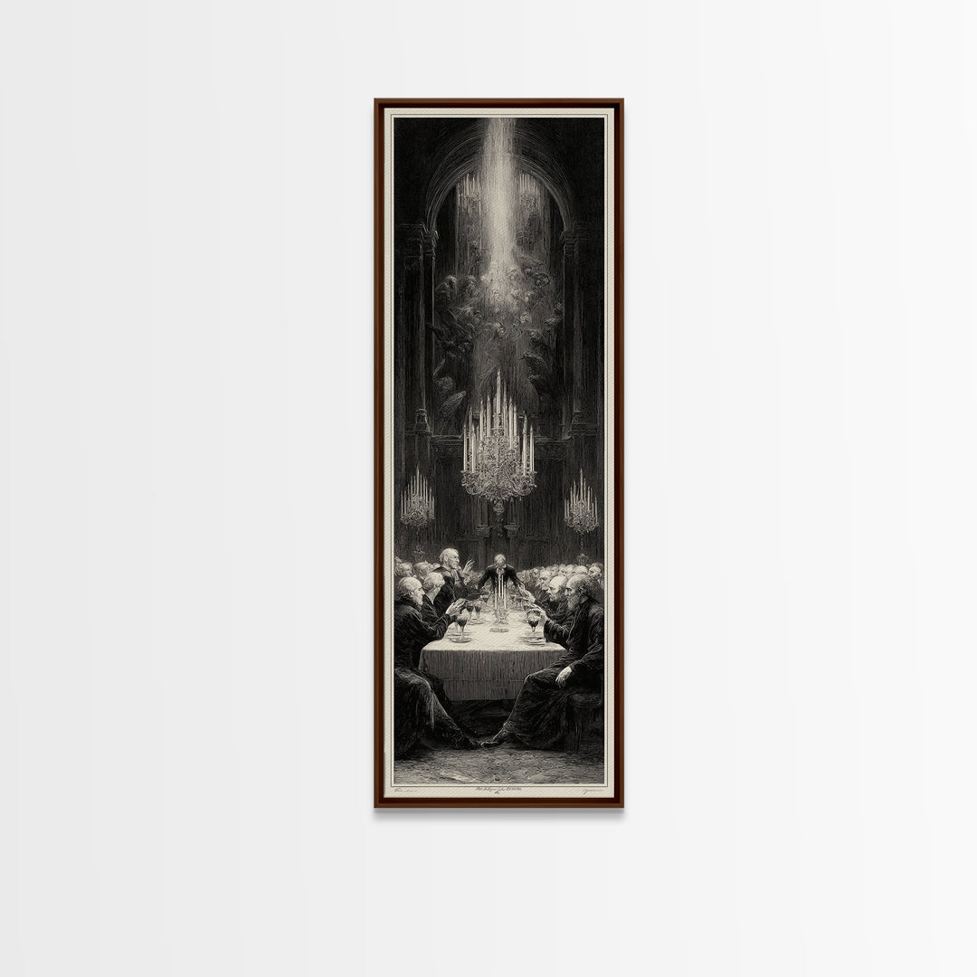 The Vampire Banquet, Gothic Engraving Art, Tall Narrow Wall Art, Dark Fantasy Wall Art, Framed Canvas Print, Halloween Wall Art