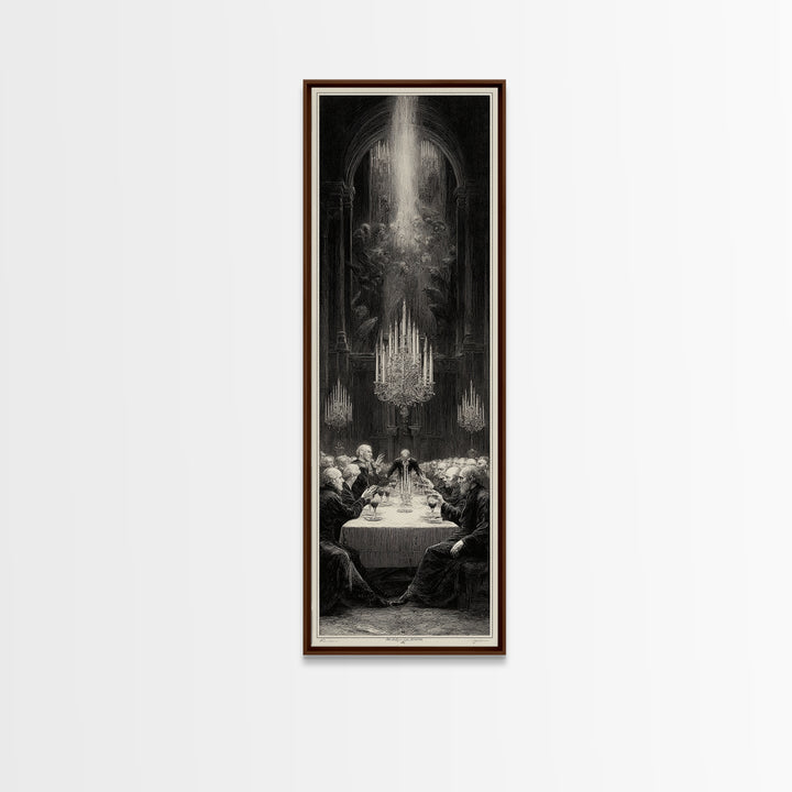 The Vampire Banquet, Gothic Engraving Art, Tall Narrow Wall Art, Dark Fantasy Wall Art, Framed Canvas Print, Halloween Wall Art