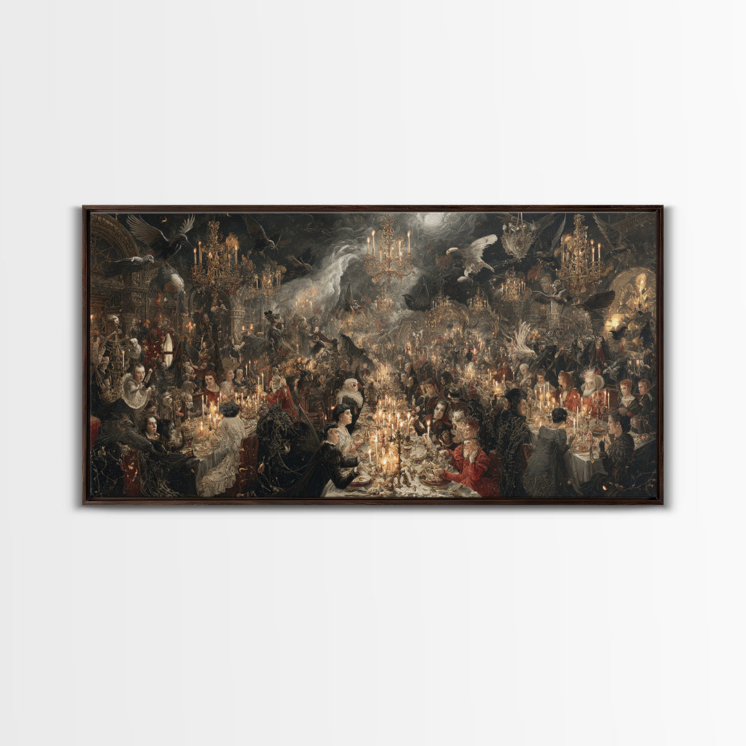 The Vampire Banquet, Medieval Grotesque Art, Wide Panoramic Art, Macabre Wall Art, Canvas Print, Halloween Wall Art