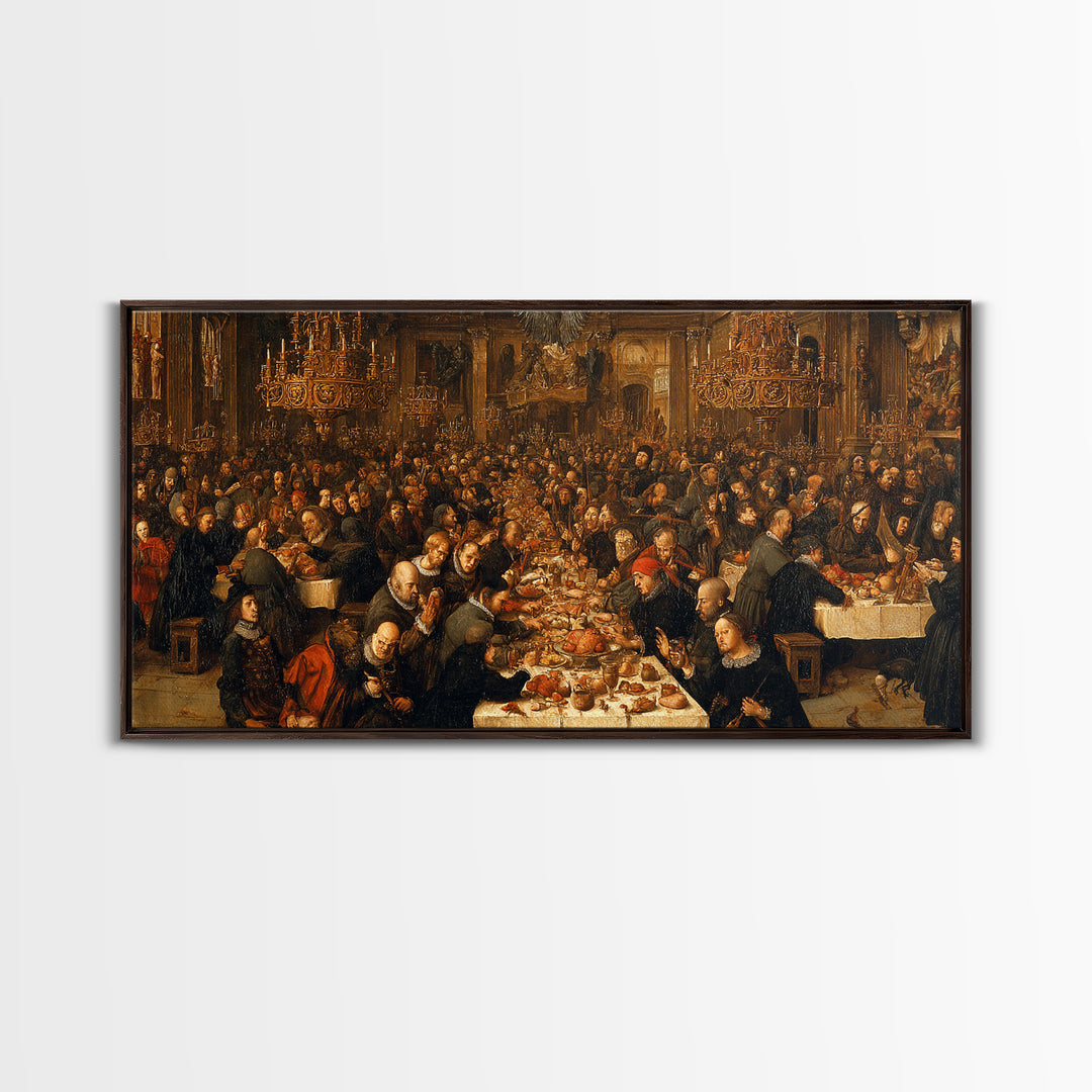 The Vampire Banquet, Northern Renaissance Horror, Wide Panoramic Art, Dark Halloween Decor, Canvas Print, Halloween Wall Art