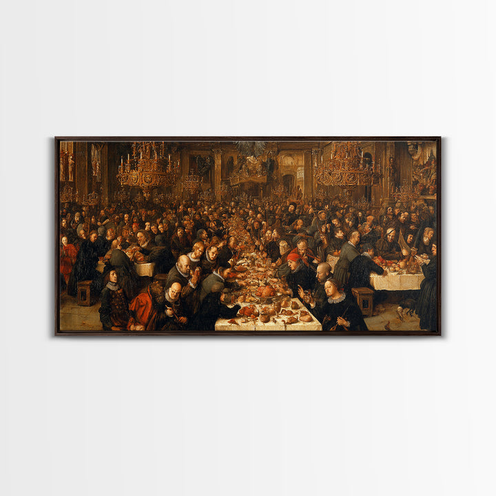 The Vampire Banquet, Northern Renaissance Horror, Wide Panoramic Art, Dark Halloween Decor, Canvas Print, Halloween Wall Art