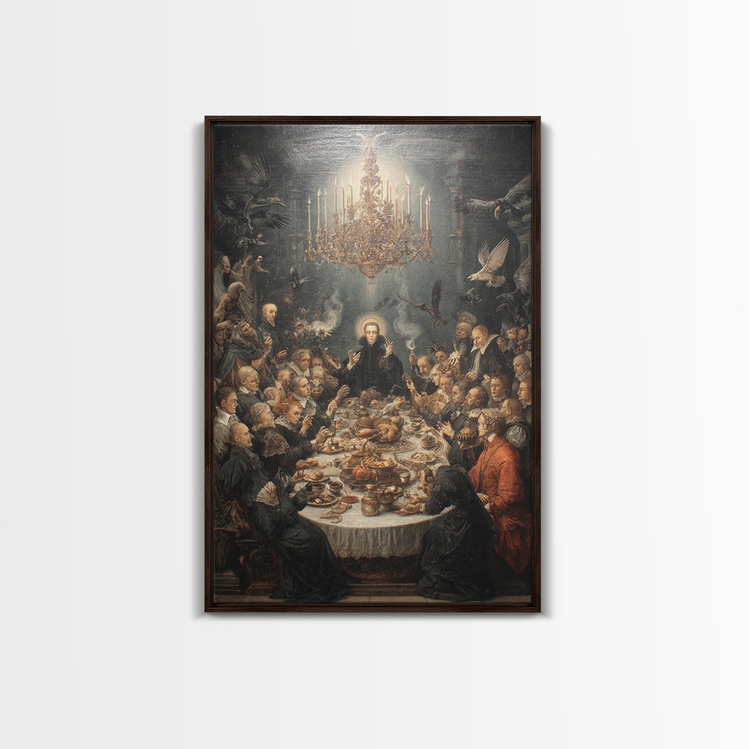 The Vampire Banquet, Dark Renaissance Art, Vertical Wall Art, Macabre Wall Art, Framed Canvas Print, Halloween Wall Art