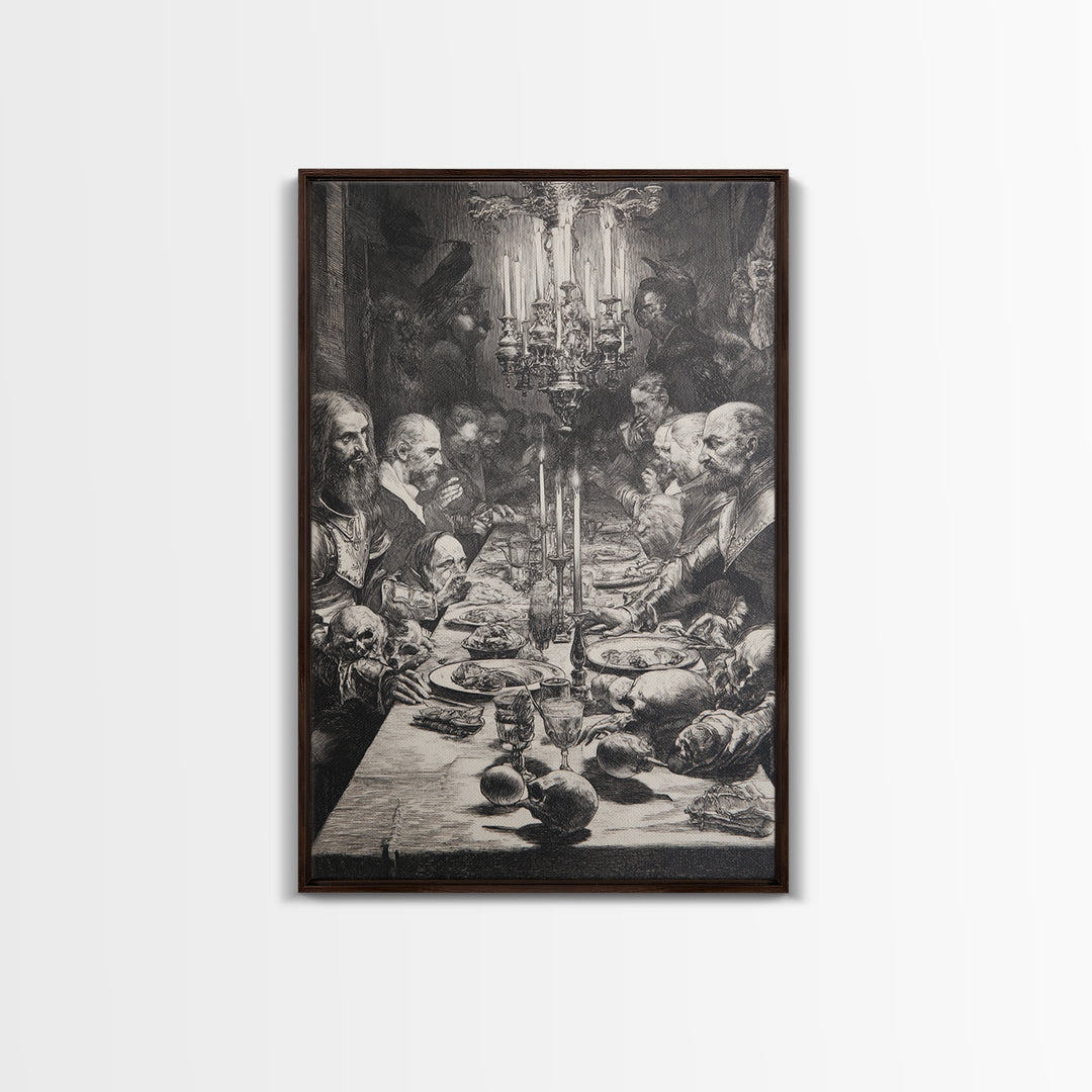 The Vampire Banquet, Renaissance Engraving Art, Vertical Wall Art, Dark Halloween Decor, Canvas Print, Halloween Wall Art, Horror Wall Art