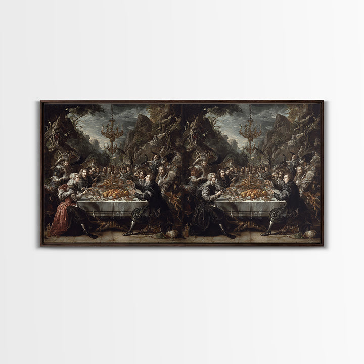 The Vampire Banquet, Baroque Witchcraft Art, Wide Panoramic Art, Dark Fantasy Wall Art, Framed Canvas Print, Halloween Wall Art