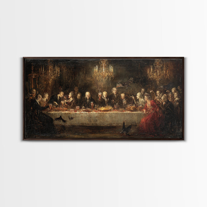 The Vampire Banquet, Dark Romantic Horror Art, Wide Panoramic Art, Dark Halloween Decor, Framed Canvas Print, Halloween Wall Art