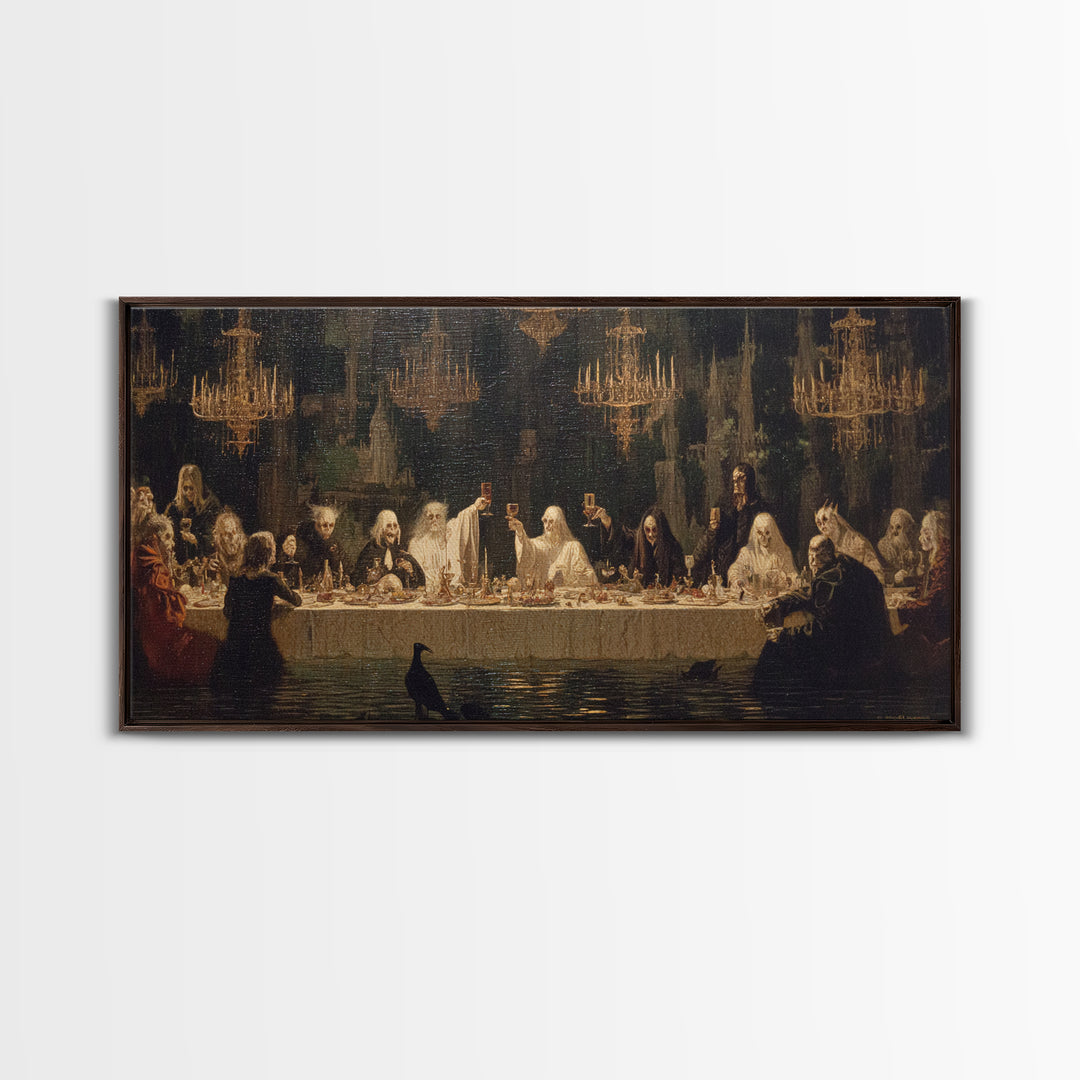 The Vampire Banquet, Symbolist Gothic Landscape, Wide Panoramic Art, Dark Halloween Decor, Canvas Print, Halloween Wall Art