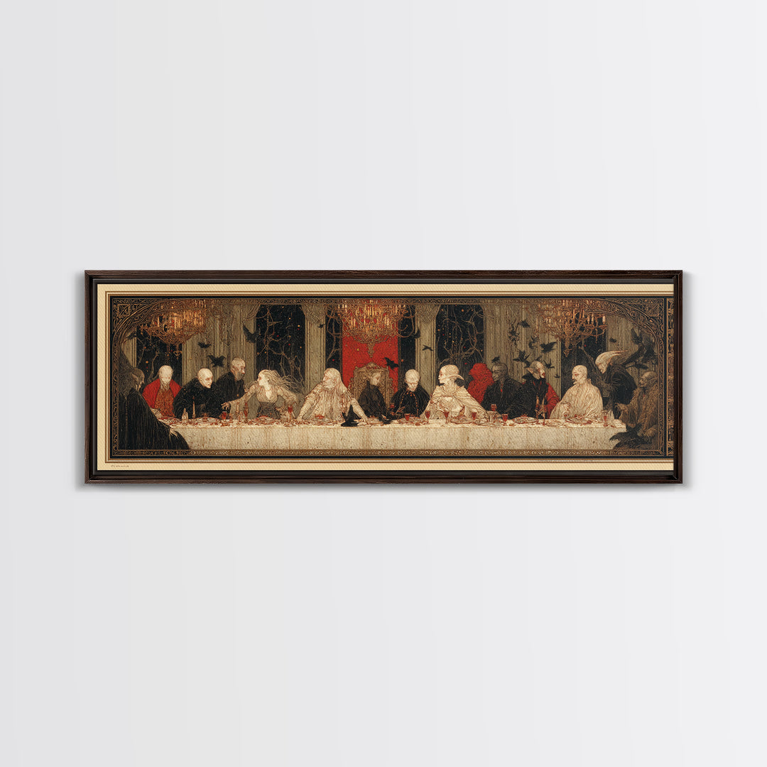 The Vampire Banquet, Symbolist Death Art, Extra Wide Wall Art, Dark Halloween Decor, Framed Canvas Print, Halloween Wall Art